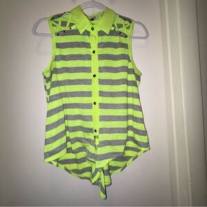 Mnk Neon Green and Gray Striped Sleeveless Top